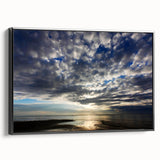 Framed canvas wall art featuring a serene landscape with vibrant colors and dynamic skyscape, showcased in a sleek black frame from the Landscapes Skyscapes collection.