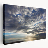 Stretched canvas wall art featuring a vibrant landscape design with rich colors and intricate details, showcasing serene skies and natural elements, perfect for home decor.