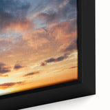 Framed canvas wall art featuring a vibrant landscape design with vivid colors and intricate details, showcasing a serene sky and natural elements, ideal for home decor.