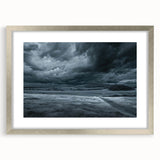 Framed wall art collection featuring a serene landscapes and skyscapes design, with a silver mat and frame, enhancing modern home decor. Ideal for living spaces.