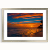 Framed wall art collection showcasing a serene landscape with vibrant colors under a dramatic sky, featuring a sleek silver frame and mat for an elegant presentation. Perfect for home decor and art enthusiasts.