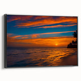 Framed canvas wall art showcasing a serene landscape with vibrant blue skies and lush greenery, presented in a sleek black frame, enhancing any modern decor.