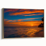 Framed canvas wall art showcasing a serene landscape with golden hues, designed to elevate any room's decor, viewed from the side to highlight its elegant frame.