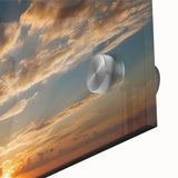 Close-up of an acrylic glass wall art piece showcasing a vibrant landscape and skyscape design, emphasizing rich colors and detailed textures, ideal for home decor.