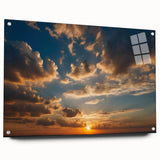 Acrylic glass wall art collection showcasing a vibrant landscapes and skyscapes design, displayed from a side view with decorative pins, enhancing modern decor.