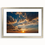Framed silver wall art showcasing a serene landscape design with vibrant skies, perfect for home decor. Features a mat for an elegant finish, enhancing any room's ambiance.