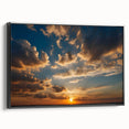 Framed canvas wall art showcasing a serene landscape design with vibrant colors, displayed in a sleek black frame, perfect for enhancing home decor.