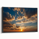 Framed canvas wall art showcasing a serene landscape design with vibrant colors, displayed in a sleek black frame, perfect for enhancing home decor.