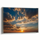 Framed canvas wall art featuring a serene landscape design with vibrant colors, silver frame accentuating the artwork, ideal for home decor.