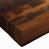 Close-up of a stretched canvas wall art piece showcasing a vibrant landscape design with rich colors and intricate details, perfect for home decor enhancement.