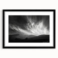 Black-framed wall art showcasing a serene landscape design with soft pastel colors and a white mat, perfect for modern home decor and interior styling.