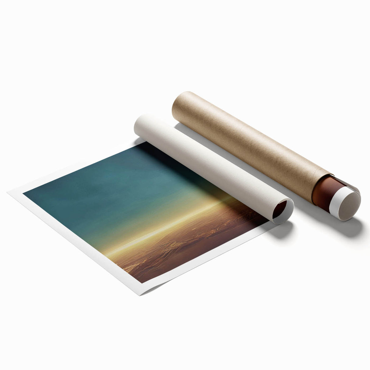 Abstract landscape wall art print showcasing vibrant colors and dynamic patterns, perfect for modern home decor. The rolled print is designed for easy framing and display.