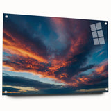Acrylic glass wall art collection showcasing a vibrant landscape and skyscape design, displayed in a side view with decorative pins, perfect for modern home decor.
