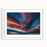 Framed landscape wall art featuring a serene skyscape design, displayed in a white mat with a sleek frame, ideal for modern home decor or office ambiance.