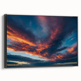 Framed canvas wall art displaying a vibrant landscape and skyscape design, showcasing rich colors and intricate details, ideal for enhancing home decor aesthetics.