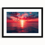Black-framed wall art featuring a serene landscape and skyscape design, elegantly displayed with a mat, perfect for enhancing modern home decor.