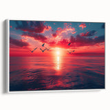 Framed canvas wall art showcasing a serene landscape scene with vibrant colors and intricate details, presented in a stylish white frame, ideal for home decor.