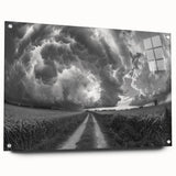 Acrylic glass wall art showcasing a vibrant landscapes and skyscapes design, displayed in a side view with decorative pins, perfect for modern home decor.