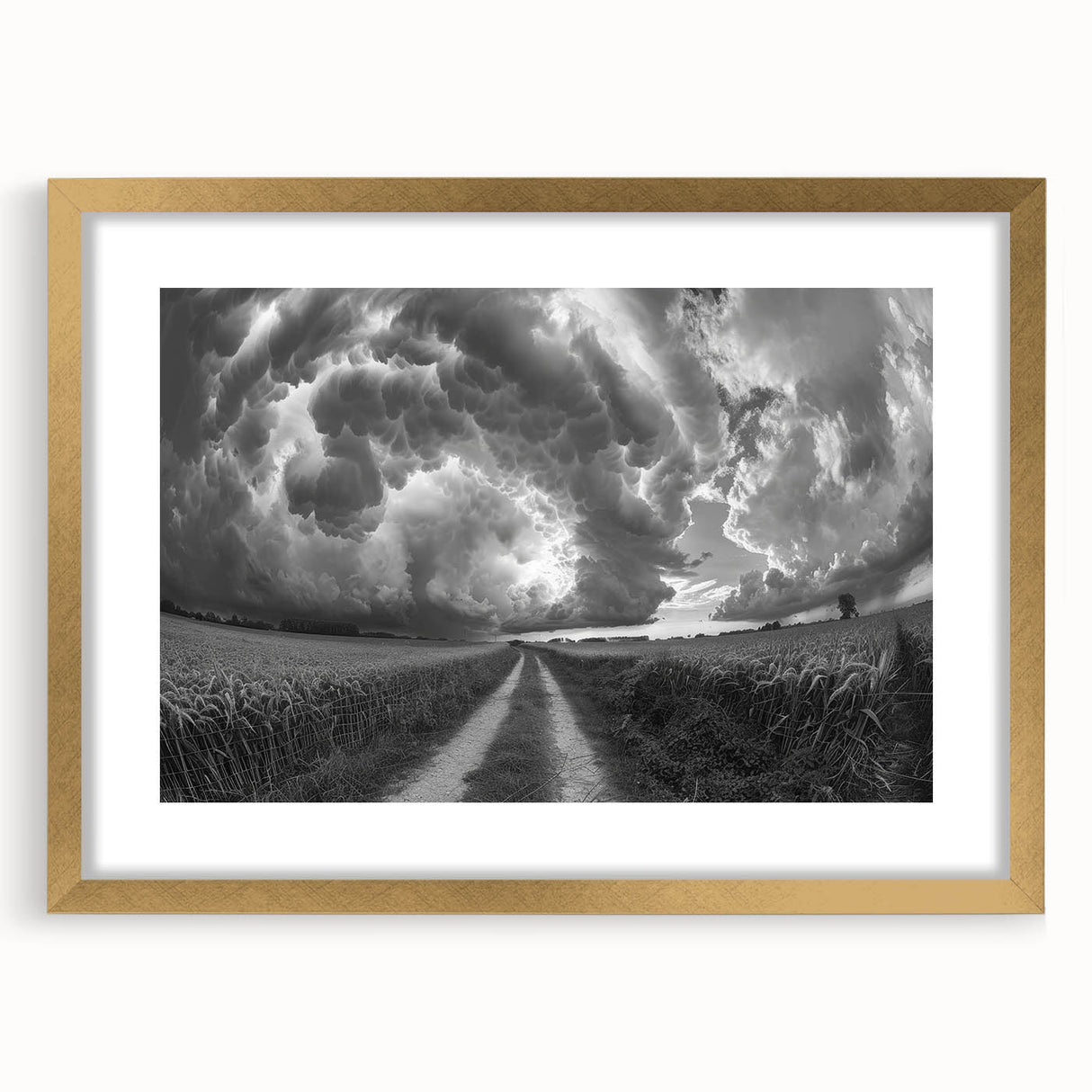 Framed wall art collection showcasing a vibrant landscape design with a gold mat and frame, perfect for enhancing modern home decor and adding elegance.