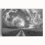 Stretched canvas wall art showcasing a vibrant landscape design with swirling skies, suitable for modern home decor, emphasizing color and texture.