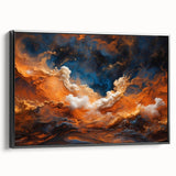 Framed canvas wall art featuring a stunning landscape design in vibrant colors, showcasing a black frame from a side view, perfect for enhancing home decor.