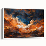 Framed canvas wall art displaying a vibrant landscape with colorful skyscapes, elegantly hung on a white wall, ideal for enhancing modern interiors.
