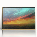 Framed acrylic wall art showcasing a vibrant landscape design with golden accents, perfect for modern home decor, enhancing interior aesthetics with elegance.