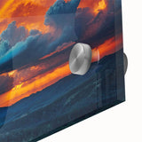 Close-up of a vibrant acrylic glass wall art piece showcasing a colorful abstract landscape design, perfect for modern home decor. The artwork features bold hues and intricate patterns that enhance any interior space.