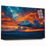 Acrylic glass wall art collection depicting vibrant landscapes and skyscapes in a modern side view, showcasing intricate details and vivid colors, ideal for contemporary decor.