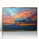 Framed wall art showcasing a stunning landscapes and skyscapes design, featuring vibrant colors and a sleek gold frame, perfect for modern home decor.