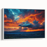 Framed wall art featuring a serene landscape with vibrant colors, displayed from a white side view, perfect for enhancing home decor and creating a calming atmosphere.