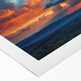 Rolled canvas showcasing a vibrant, abstract landscape design with a blend of blue and orange hues, ideal for modern home decor, securely packaged in a protective tube.