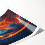 Vibrant rolled print showcasing abstract landscapes and skyscapes in rich colors, perfect for modern home decor, packaged securely in a protective cardboard tube.