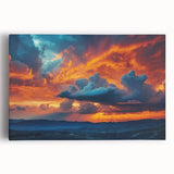 Stretched canvas wall art featuring a vibrant landscape and skyscape design, showcasing rich colors and intricate details, perfect for enhancing home decor.