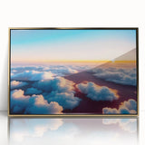 Framed wall art showcasing a captivating landscape skyscape design with gold accents, perfect for modern home decor. Ideal focal point for living spaces.