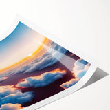 Rolled print showcasing a vibrant landscape scene with colorful skies, designed as part of a wall art collection, elegantly packaged in a protective tube.