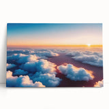 Stretched canvas wall art showcasing a stunning landscape with vibrant colors and soft clouds, perfect for modern home decor, adding a serene touch to any room.