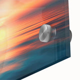 Close-up of a vibrant acrylic glass wall art piece showcasing a stunning landscape design with rich colors and intricate details, perfect for enhancing modern decor.