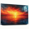 Acrylic glass wall art collection featuring a vibrant landscapes and skyscapes design, displayed from a side view with decorative pins, perfect for modern decor.