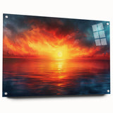 Acrylic glass wall art collection featuring a vibrant landscapes and skyscapes design, displayed from a side view with decorative pins, perfect for modern decor.