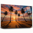Acrylic glass wall art depicting a vibrant landscapes and skyscapes design, displayed from the side with pins, showcasing intricate details and vivid colors.