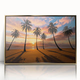 Framed acrylic wall art showcasing a vibrant landscapes and skyscapes design, featuring gold accents, perfect for enhancing modern decor in living spaces.