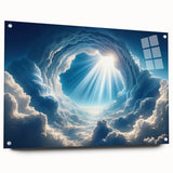 Acrylic glass wall art collection showcasing a serene landscape design with vibrant colors and intricate details, displayed from a side view with pins securing it to the wall. Ideal for enhancing modern decor in homes or offices.