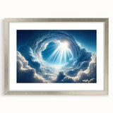 Framed wall art collection showcasing a serene landscape and vibrant skyscape design, featuring a silver frame and mat, ideal for home or office decor.