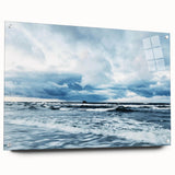 Side view of an acrylic glass wall art piece from the Landscapes & Skyscapes collection, showcasing vibrant colors and intricate details, displayed with pins for easy mounting.