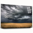 Side view of a vibrant acrylic wall art collection featuring landscapes and skyscapes, showcasing colorful designs secured with decorative pins. Ideal for modern decor.