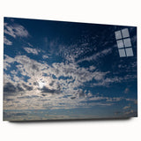 Acrylic glass wall art collection showcasing a vibrant landscapes and skyscapes design, viewed from the side, highlighting its sleek edges and vivid colors. Perfect for modern home decor.