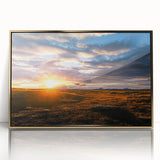 Framed acrylic wall art showcasing a stunning landscapes and skyscapes design, featuring vibrant colors and a sleek gold frame, perfect for modern decor.