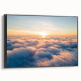 Framed canvas wall art featuring a serene landscape with vibrant sky colors, showcasing a black frame and side view, ideal for modern home decor.