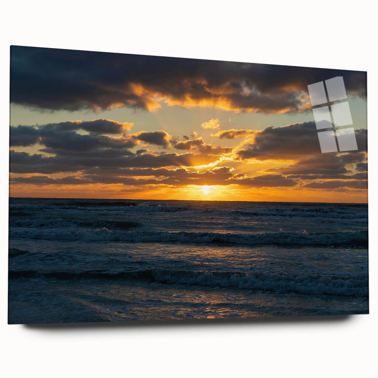 Acrylic glass wall art display showcasing a serene landscape with soft pastel skies, framed elegantly for a modern home decor touch, ideal for nature enthusiasts.